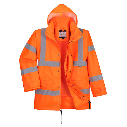 Portwest Hi Vis Breathable Interactive Rain Traffic Jacket Rt63 in orange