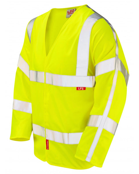 Yellow hi-vis long sleeve t-shirt with reflective stripes, front view