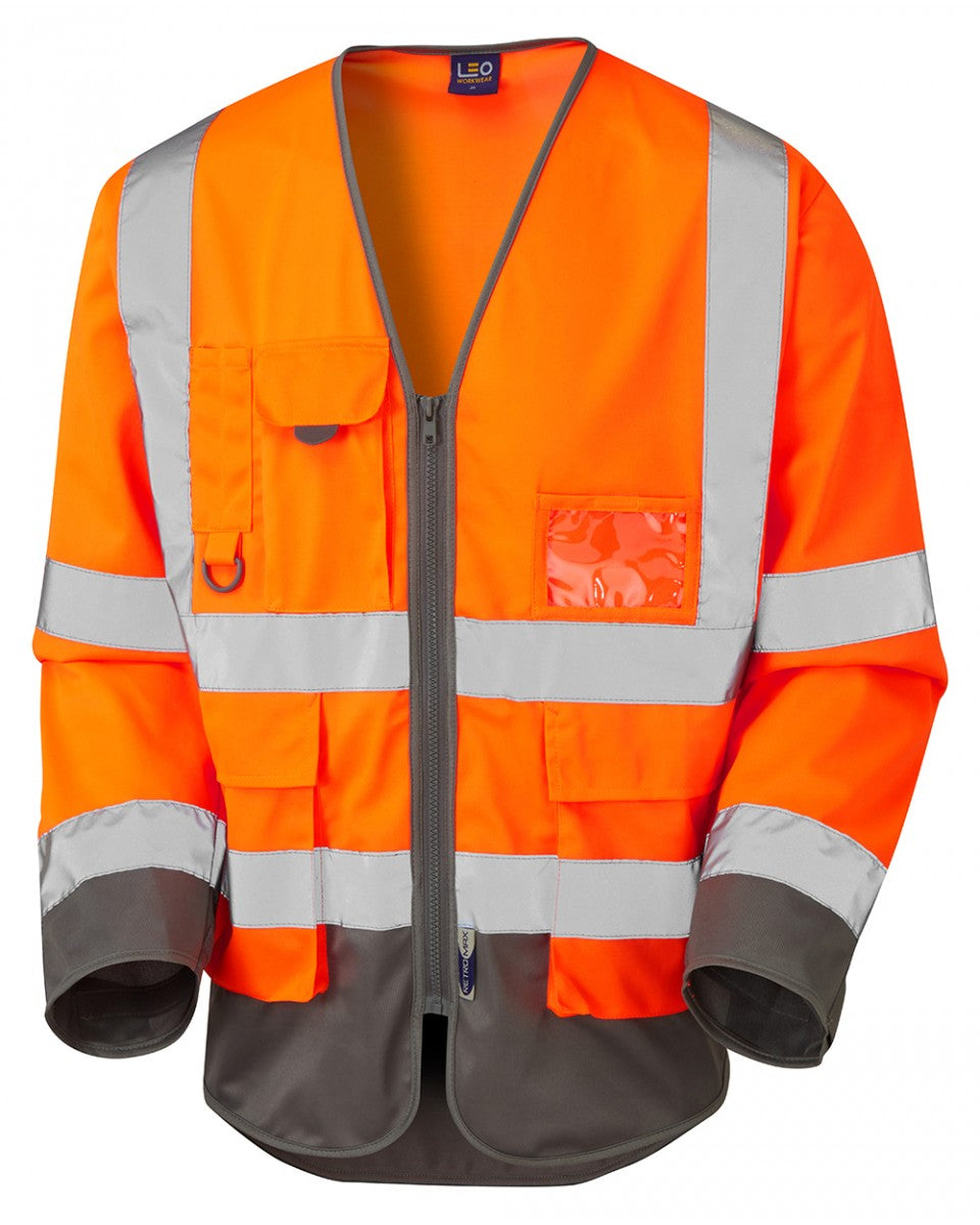 Leo Workwear Wrafton Iso 20471 Cl 3 Superior Sleeved Vest - HV Orange/Grey