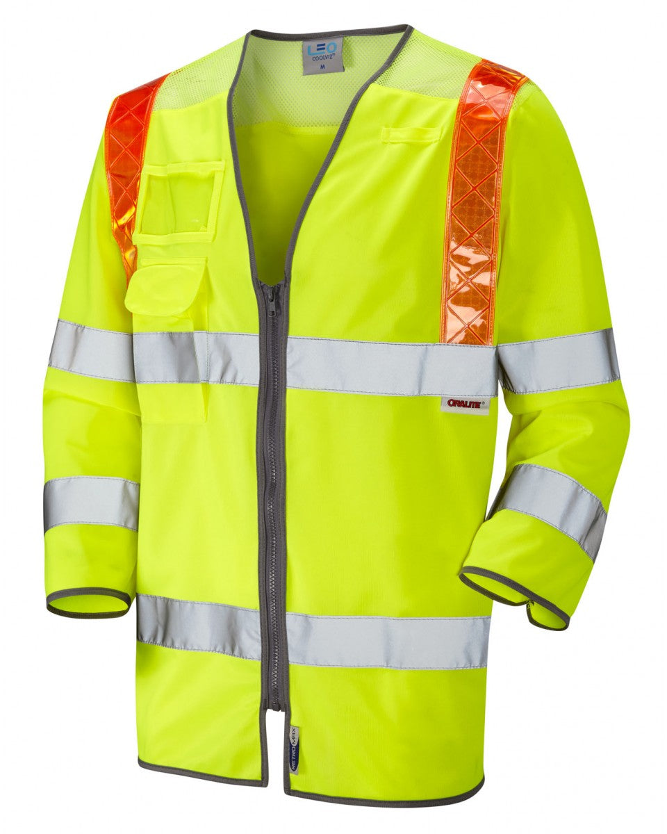 Leo Workwear Taddiport Iso 20471 Cl 3 Orange Brace 3/4 Sleeve Vest