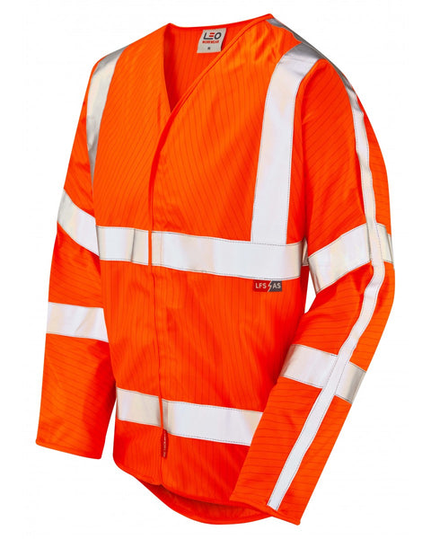 Orange hi-vis executive vest with multiple pockets and reflective stripes, front view