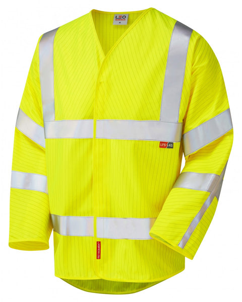 Yellow hi-vis executive vest with multiple pockets and reflective stripes, front view