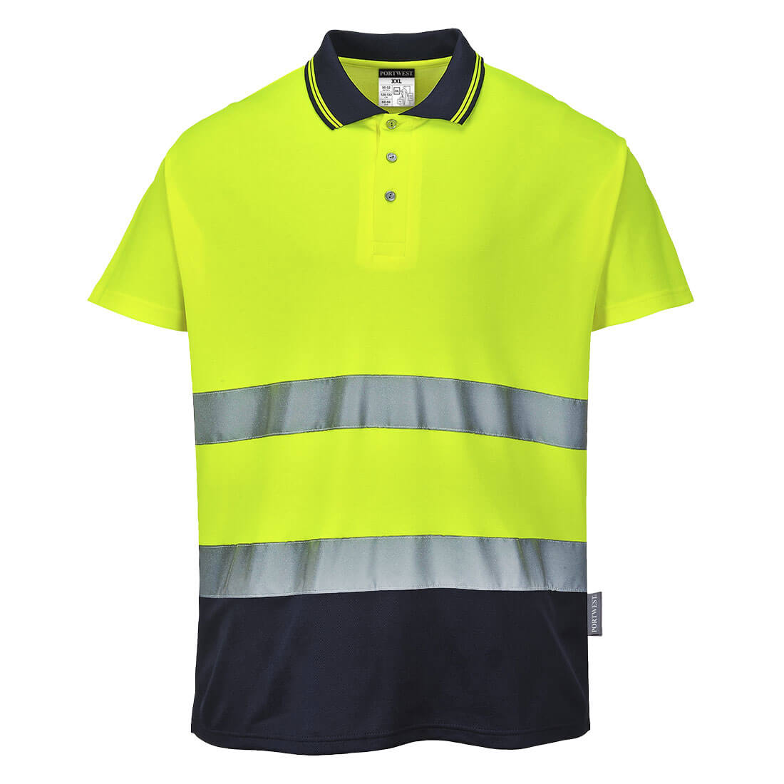 Portwest Hi-Vis Cotton Comfort Short Sleeve Two Tone Polo Shirt - Orange/Yellow/Navy - S174