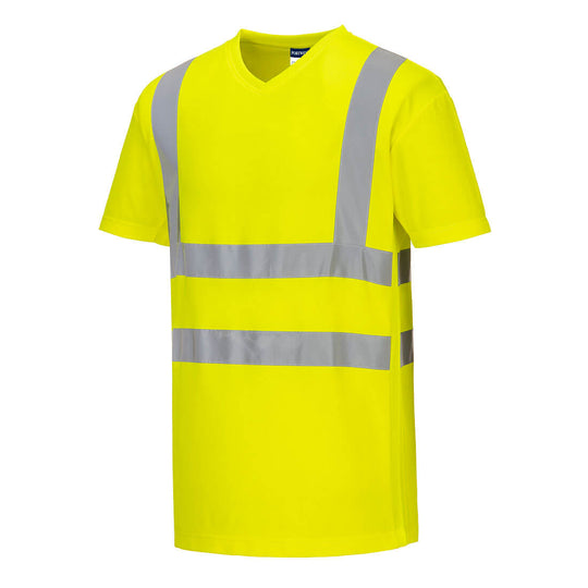 Portwest Hi-Vis Cotton Comfort Mesh Insert T-Shirt Short Sleeved in yellow colour
