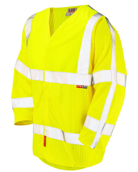 Yellow hi-vis combat trousers with reflective bands and multiple pockets