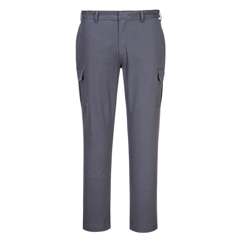 Grey Portwest Stretch Slim Combat Trouser with black accents.