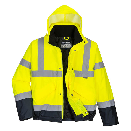 Portwest Hi-Vis Contrast Winter Bomber Jacket in yellow colour
