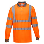 Portwest Hi-Vis Cotton Comfort Long Sleeve Polo Shirt - Orange/Yellow - S271 - thumbnail 1