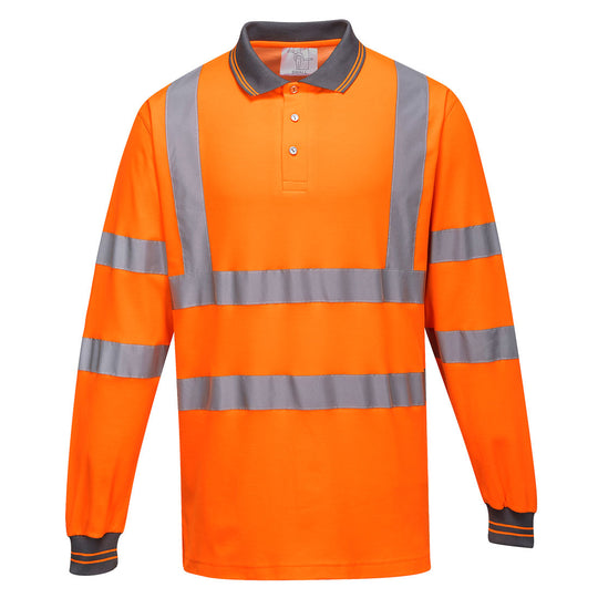 Portwest Hi-Vis Cotton Comfort Long Sleeve Polo Shirt in Orange