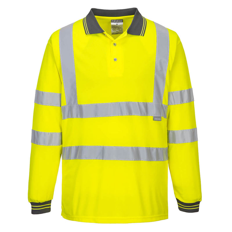 Portwest Hi-Vis Long Sleeve Polo Shirt in Yellow