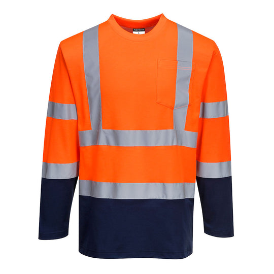 Portwest Hi-Vis Cotton Comfort Contrast T-Shirt in Orange/Navy