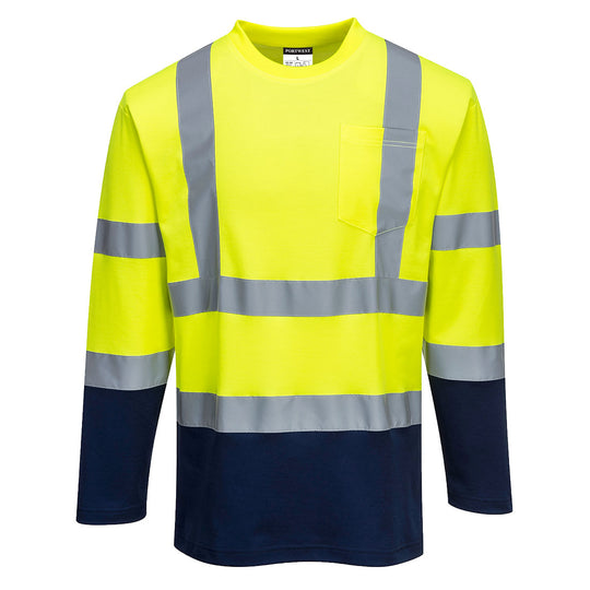 Portwest Hi-Vis Cotton Comfort Contrast T-Shirt in Yellow/Navy