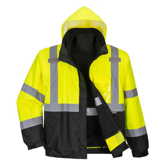 Portwest Hi-Vis 3-in-1 Contrast Premium Bomber Jacket in Yellow/Black