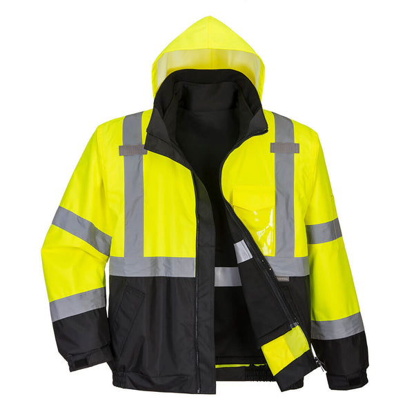 Portwest Hi-Vis 3-in-1 Contrast Premium Bomber Jacket in Yellow/Black