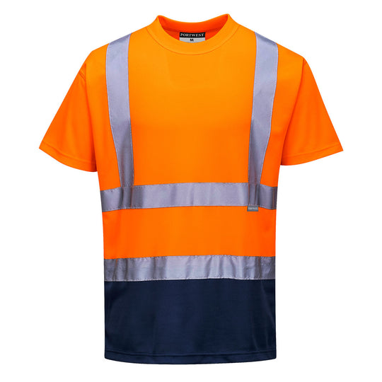 Portwest Hi-Vis Contrast Short Sleeve T-Shirt in Orange/Navy