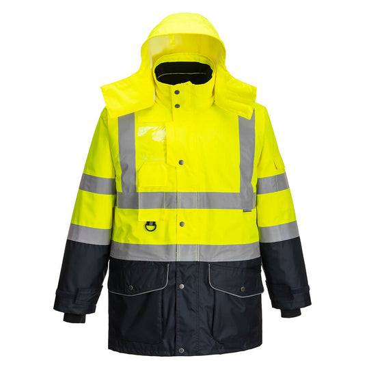Portwest Hi-Vis Breathable 7-in-1 Contrast Traffic Jacket in Yellow/Navy