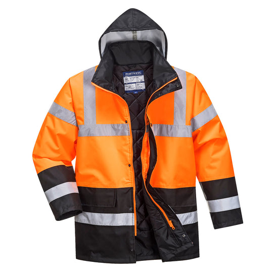 Portwest Hi-Vis Contrast Winter Traffic Jacket in Orange/Black