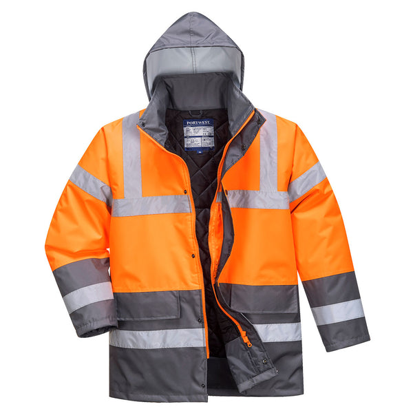 Portwest Hi-Vis Contrast Winter Traffic Jacket in Olive/Grey