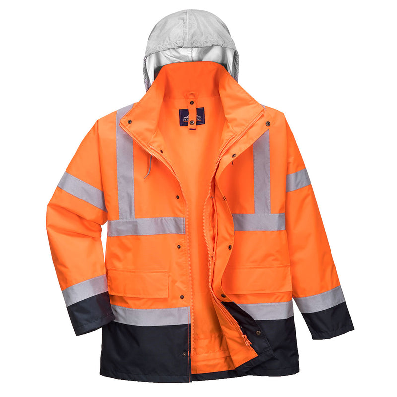Portwest Hi-Vis 4-in-1 Contrast Traffic Jacket in Orange/Navy