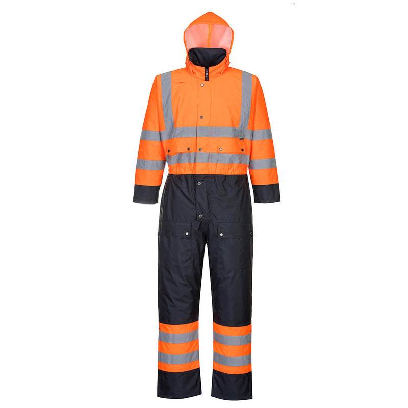 Portwest Hi-Vis Contrast Winter Coverall in Orange/Navy