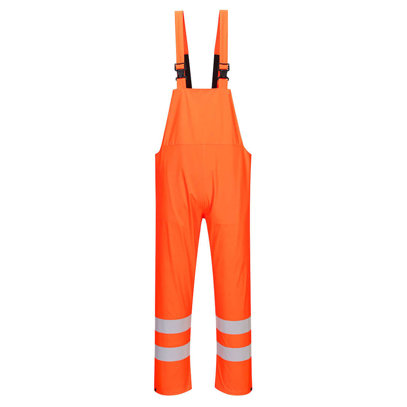 Portwest Sealtex Ultra Hi-Vis Rain Bib and Brace (S497) in fluorescent orange for ultimate visibility.