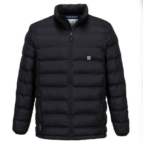 Black Portwest Ultrasonic Heated Tunnel Jacket S547 with battery-powered heat panels