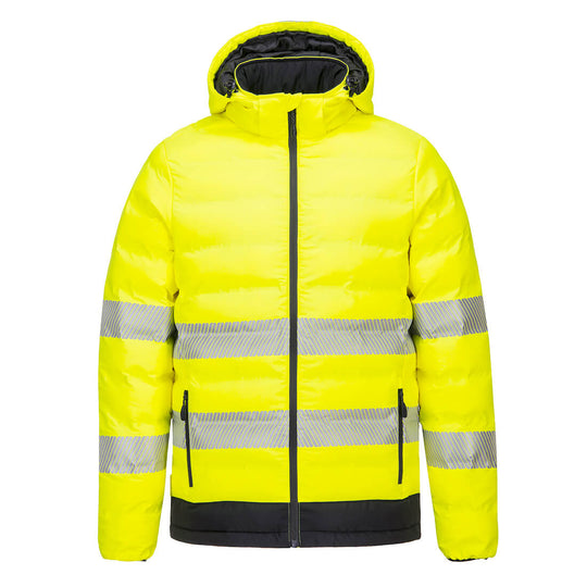 Yellow Portwest Hi-Vis Heated Tunnel Jacket S548 designed for warmth and visibility