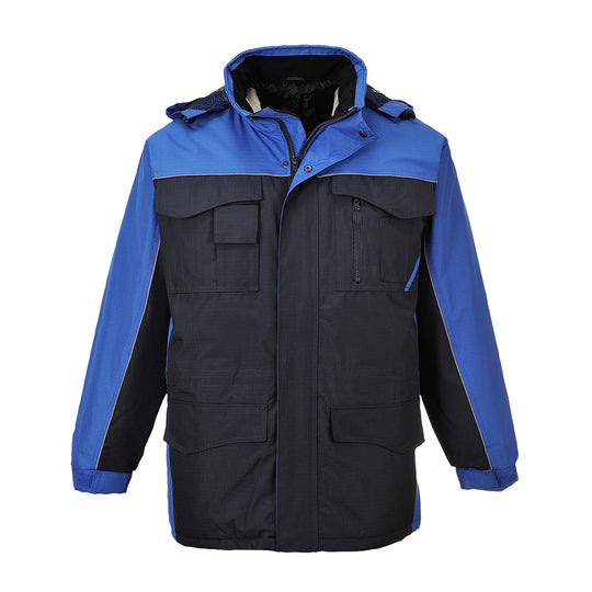 Navy Portwest RS Parka S562 designed for cold environments with safety visibility