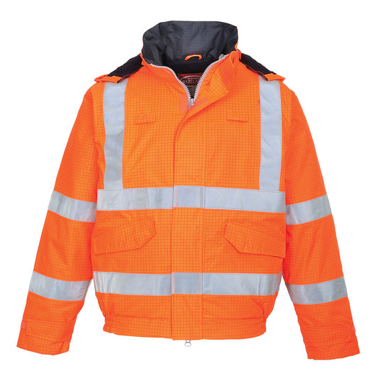 Portwest Bizflame Rain Hi-Vis Antistatic Flame-Resistant Bomber Jacket S773 in Orange color