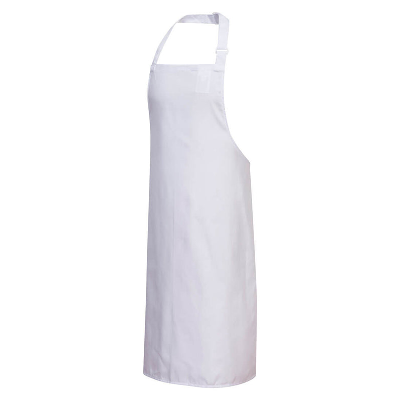 White Portwest Polycotton Bib Apron S841 with classic neck strap and easy-care fabric