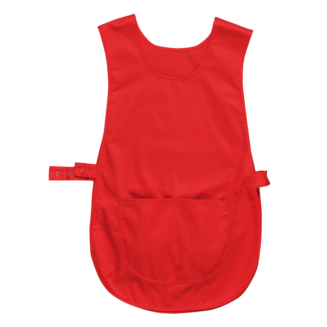 Red Portwest Tabard S843 with adjustable side buttons and a clean, neat appearance
