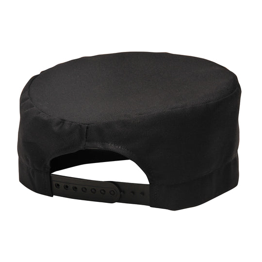 Black Portwest Chef’s Skull Cap S899 with snug fit for professional kitchen use