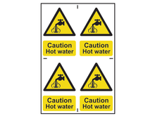 Scan Caution Hot Water - 4 PVC Signs 100 x 100mm