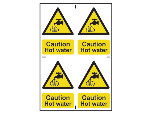 Scan Caution Hot Water - 4 PVC Signs 100 x 100mm