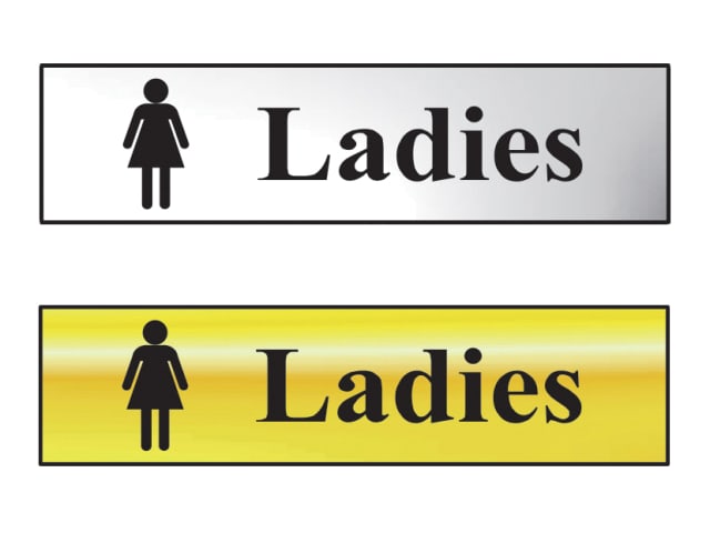 Scan Sign - Ladies Bathroom - Polished Chrome and Brass Effect 200 x 50mm