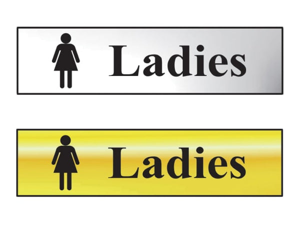 Scan Sign - Ladies Bathroom - Polished Chrome and Brass Effect 200 x 50mm