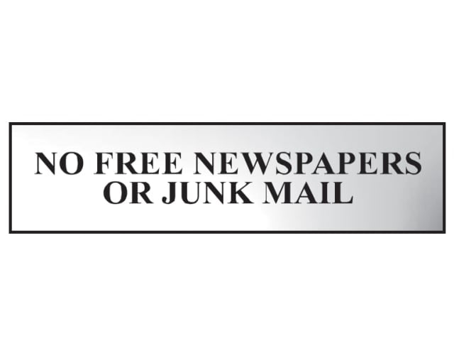 Scan No Free Newspapers Or Junk Mail Sign - Polished Chrome Effect 200 x 50mm