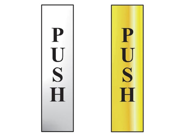 Scan Sign Push (Vertical) - Polished Chrome and Brass Effect 50 x 200mm