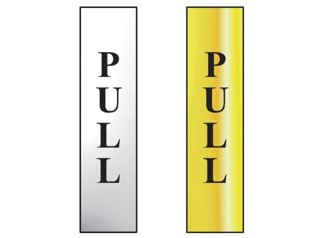 Scan Pull Vertical Sign (50 x 200mm) - Polished Chrome and Brass Effect 50 x 200mm