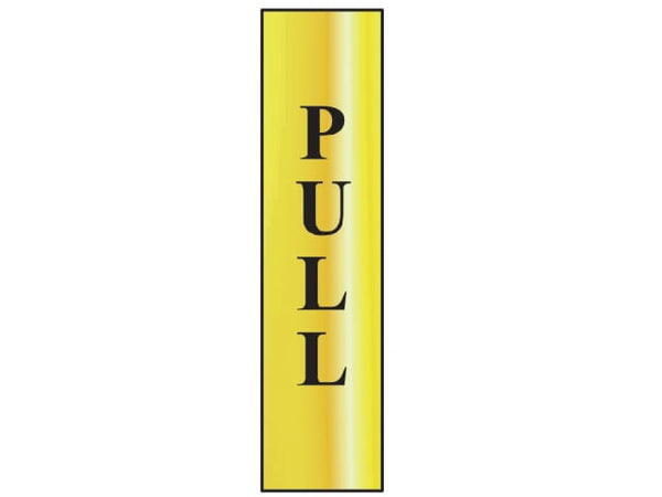 Scan Pull Vertical Sign (50 x 200mm) - Polished Brass Effect 50 x 200mm