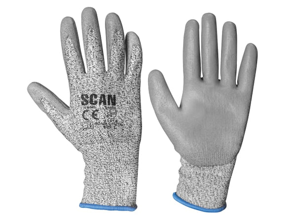 Scan Grey PU Coated Cut 3 Gloves - L (Size 9)
