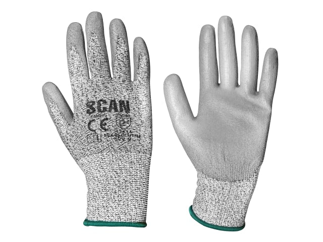 Scan Grey PU Coated Cut 3 Gloves - M (Size 8)