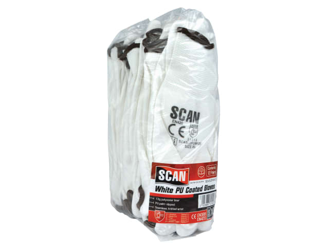 Scan White PU Coated Gloves  - XL (Size 10) (Pack 12)