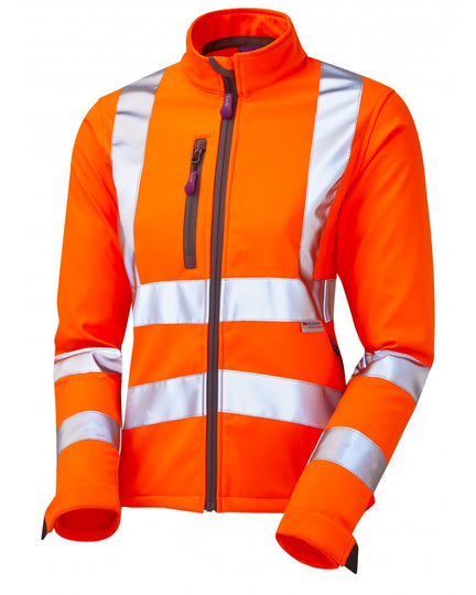 Leo Workwear Honeywell women's hi-vis orange and grey softshell jacket with a flattering, shaped fit.