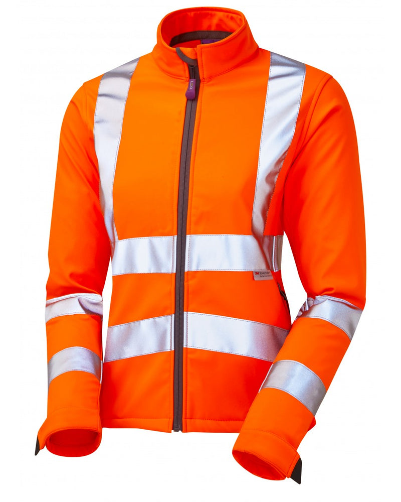 Leo Workwear Honeywell women's softshell jacket in hi-vis orange with a streamlined, pocketless design.