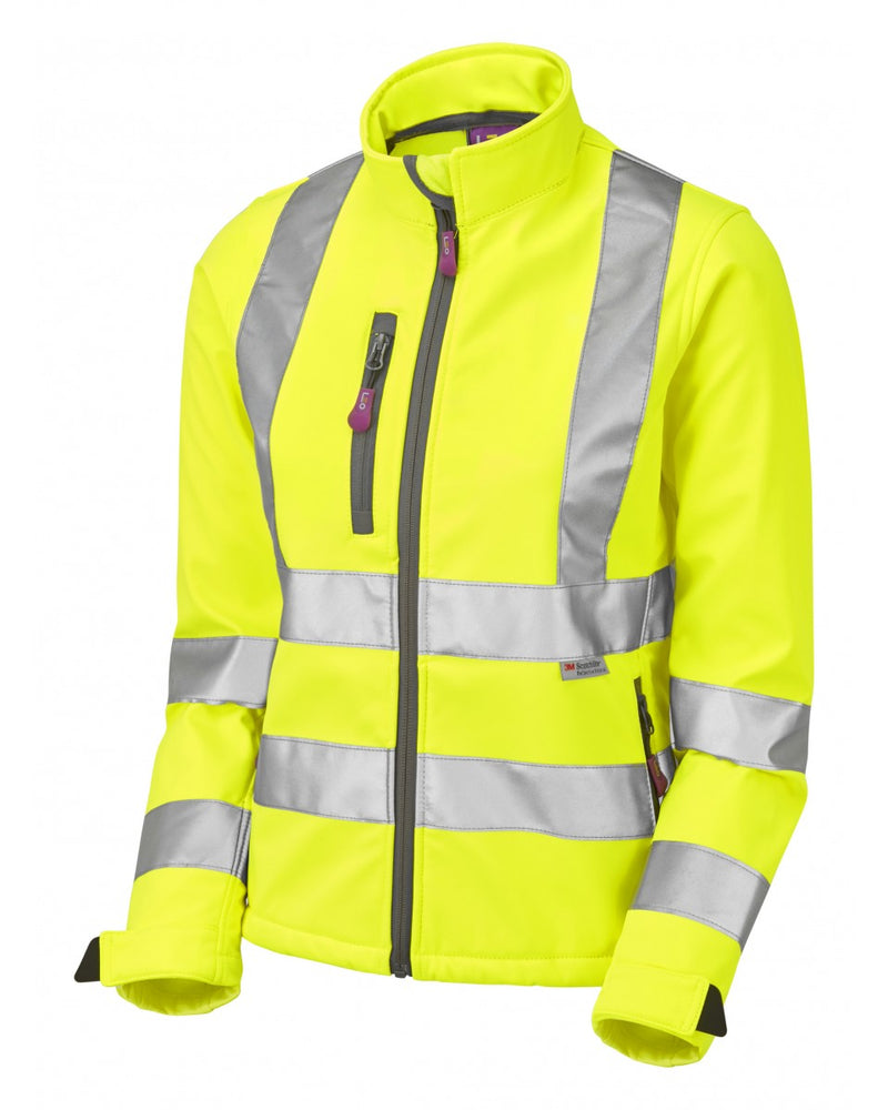 Leo Workwear Honeywell women's softshell jacket in hi-vis yellow and grey.