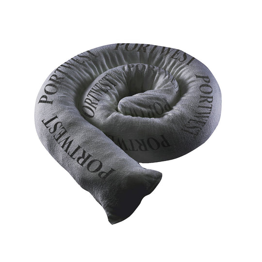 A grey, flexible Portwest maintenance absorbent sock (SM10) for containing spills.