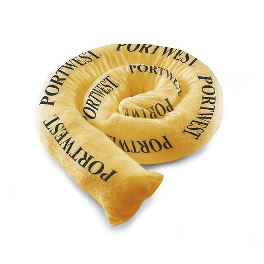 Yellow Portwest chemical absorbent sock SM70 for containing spills.