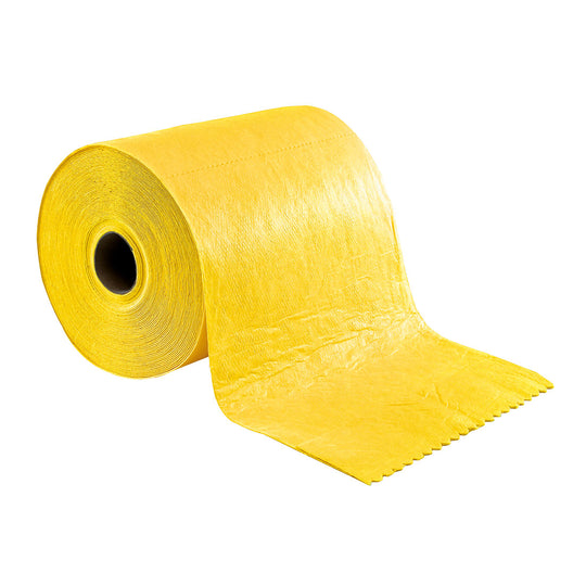A large roll of yellow Portwest chemical absorbent material SM75.