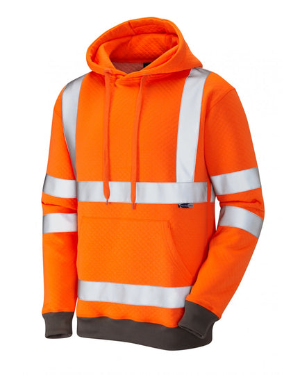 Leo Workwear Goodleigh hooded sweatshirt in hi-vis orange.